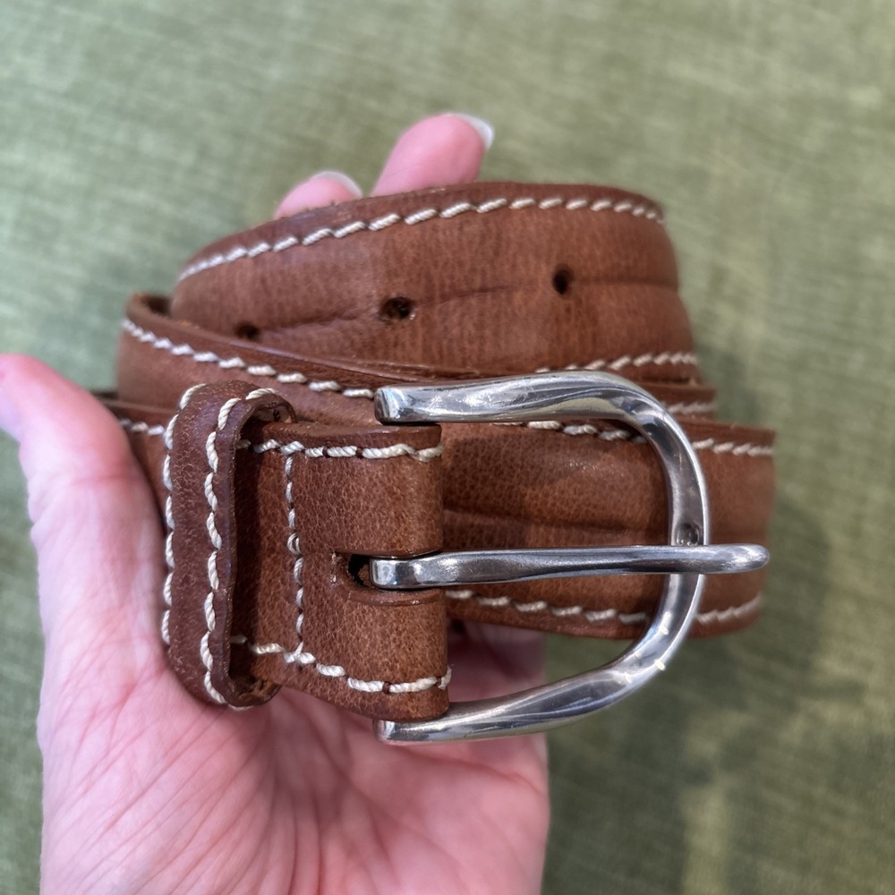 Brighton Leather Belt M21774 Brown White‎ Stitching 1.25" Wide Men's 42 Made USA